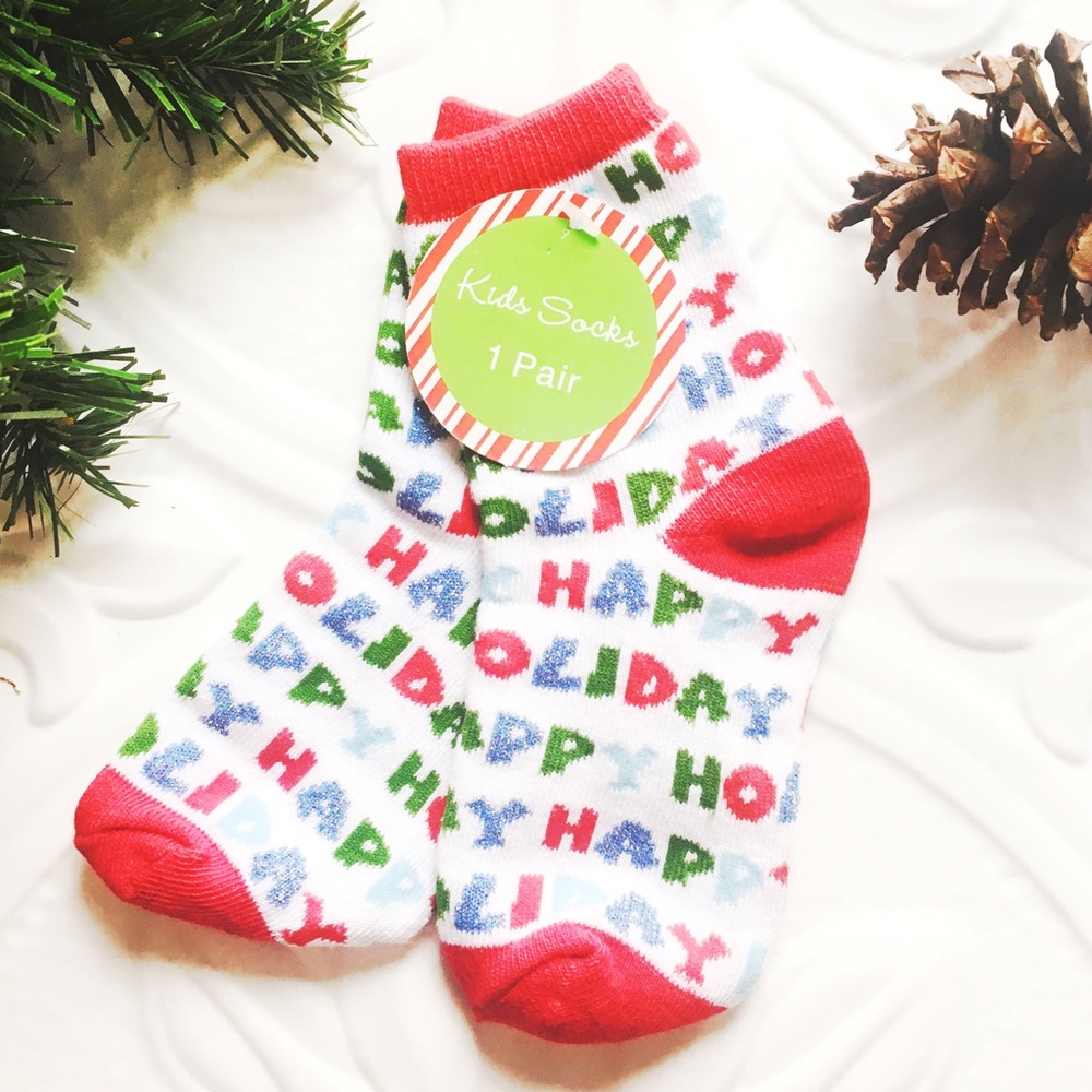 HAPPY HOLIDAY CHRISTMAS Printed Socks Kids Novelty Fun Socks